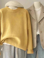 Weicher, wachsartiger Rundhals-Pullover aus 100 % reinem Kaschmir für Damen, lockerer Pullover, Herbst- und Winter-Kurzpullover
