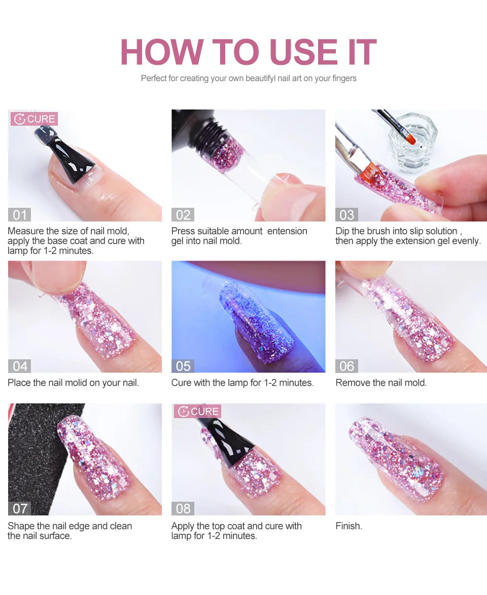 Poly Nail Gel Komplettset mit 6W LED-Lampe Nagelset für Anfänger Nagelspitzen Kunst 3D-Design Dekoration Verlängerung Maniküre Werkzeugset