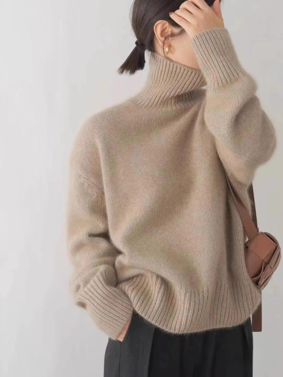 2024 Herbst und Winter Neuer dicker Kaschmirpullover Damen Rollkragenpullover Warm Locker Gestrickter Basispullover Jacke Oberteile
