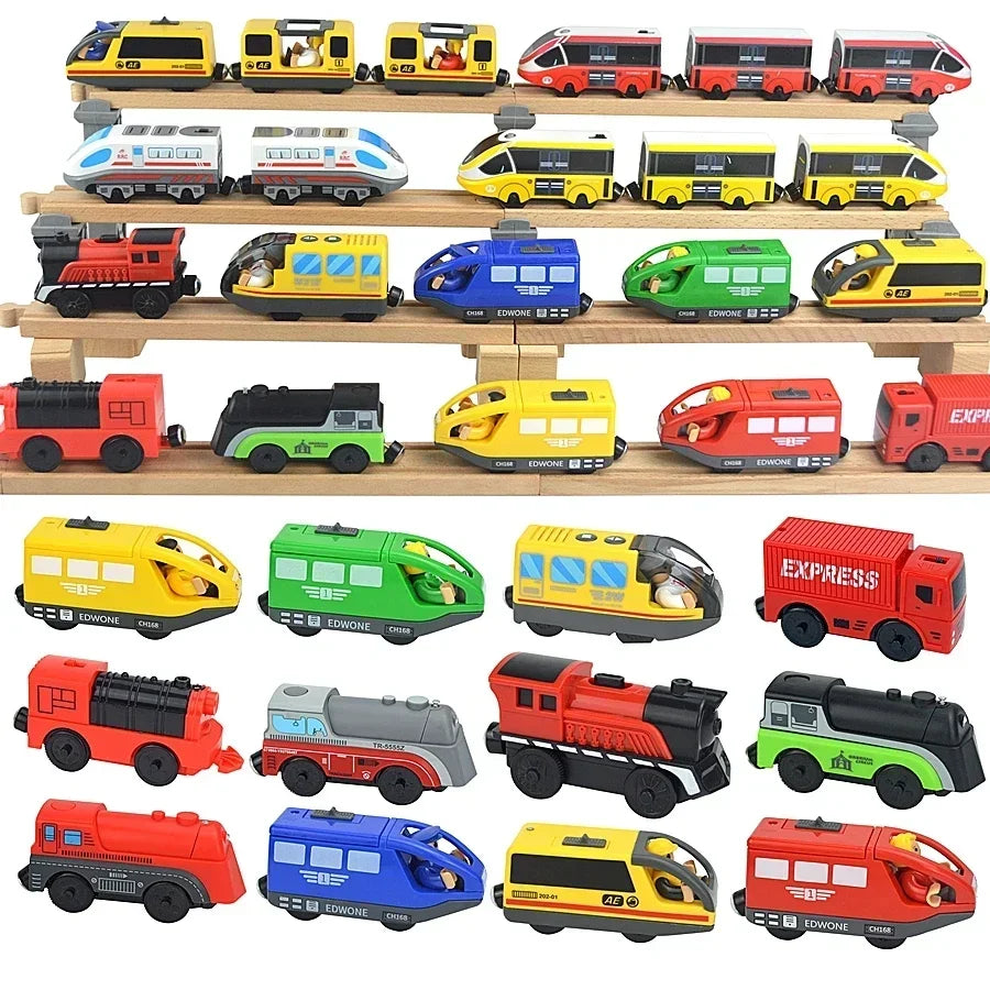 Holzzugspielzeug Zugstrecke Magnetischer Satz Elektrische Lokomotive Druckguss-Modellauto Passt auf alle Holzmarken Schienen für Kinder