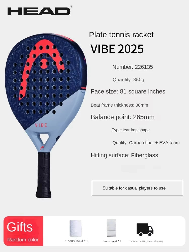 HEAD 2025 NEU Tennis-Padel-Schläger VIBE Serie Carbonfaser Eva Memory Flex Schaumstoffkern Padel-Tennisschläger Leichtgewicht