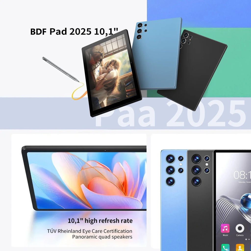 2025 Neu verbessertes Pad 10,1 Zoll Android-Tablet Octa Core 6GB RAM 128GB ROM Dual-Netzwerk WLAN Dual-Kameras Tablet PC 6000mAh