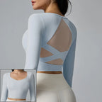 Cloud Rise Damen Yoga-Shirts Sport-Trainings-T-Shirt Sexy Mädchen Langarm-Bluse Fitnessstudio Fitness Crop Top Herbst Winter Sportbekleidung