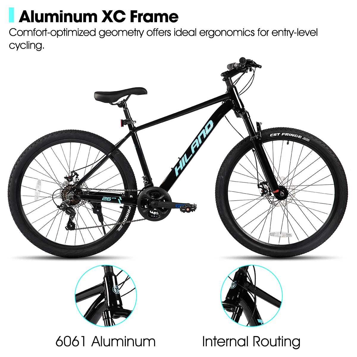 HILAND 26 Zoll Mountainbike aus Aluminiumlegierung für Damen und Herren, 21-Gang-Fahrrad mit mechanischen Scheibenbremsen, Federgabel