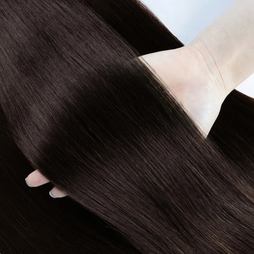 Clip-in Echthaar Extensions Glatt 100% Remy Echthaar Clip-in Extensions Unsichtbare Nahtlose Clip-ins Haarverlängerung 8 Stück Natur