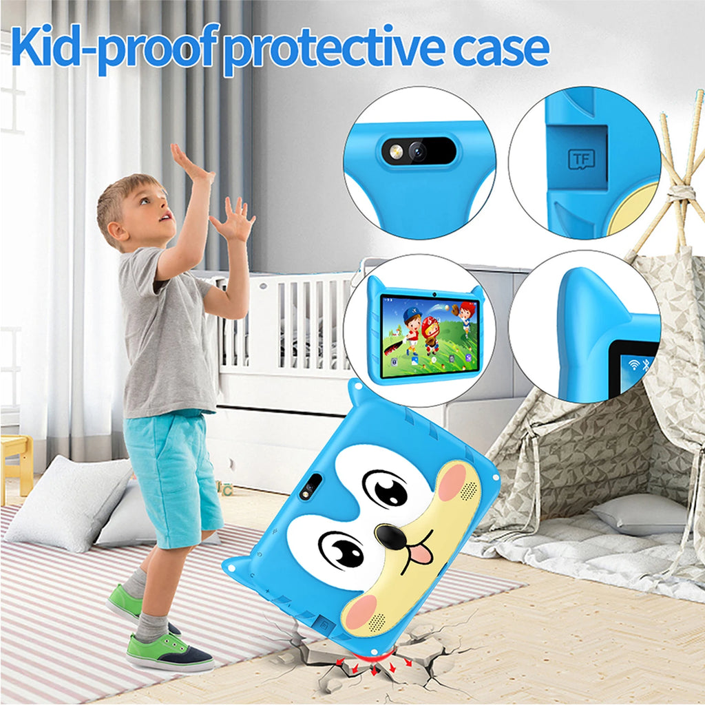 BDF Cartoon-Muster 7 Zoll Kinder-Tablet Quad Core 4GB RAM 64GB ROM Android 13 Google Lernspiele Tablets 4000mAh