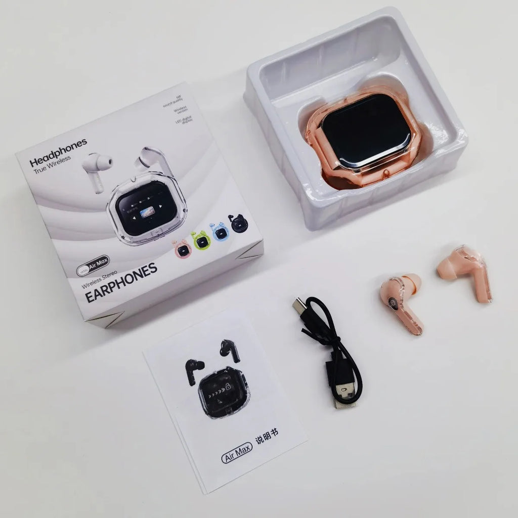 Übersetzung Kopfhörer mit Touchscreen Kabellos Bluetooth 5.4 Smart Earphone HiFi Audio Hohe Qualität Transparente Hülle Headset