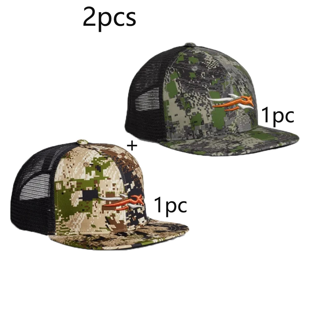Mens Hunting Hat Camouflage Structured Mesh Baseball Cap Adjustable Classic Mens Fishing Outdoor Sports Hat Breathable