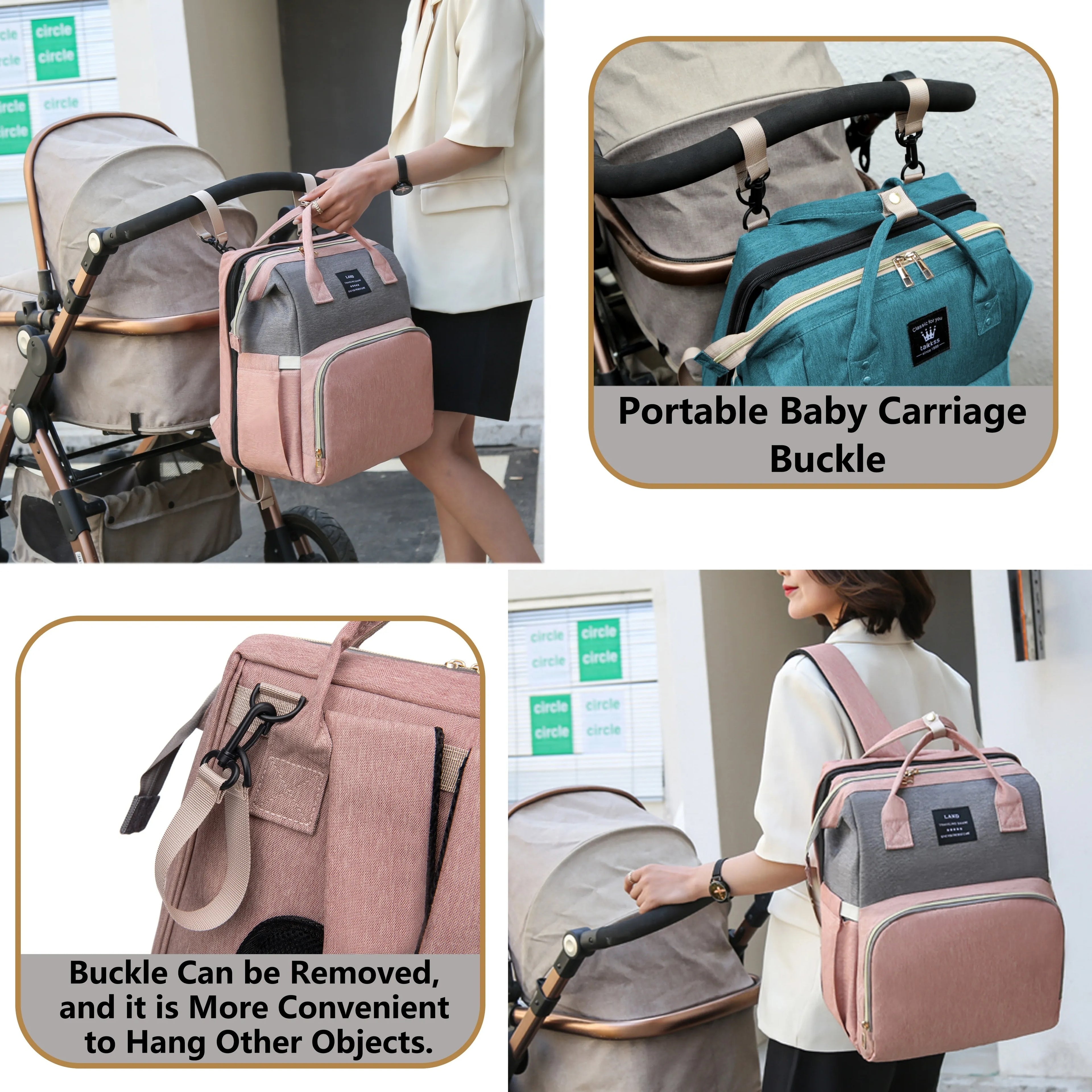 Wickeltasche Leichtgewicht Tragbares Klappbett Großraum-Reise-Maternity-Taschen Baby-Rucksack Weibliche Mama-Ausgehtasche
