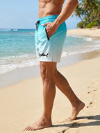 Hai-Grafik Herren Badeshorts Sommer Lässige Strandshorts mit Netzfutter Reißverschlusstaschen Schnell trocknende Badehose