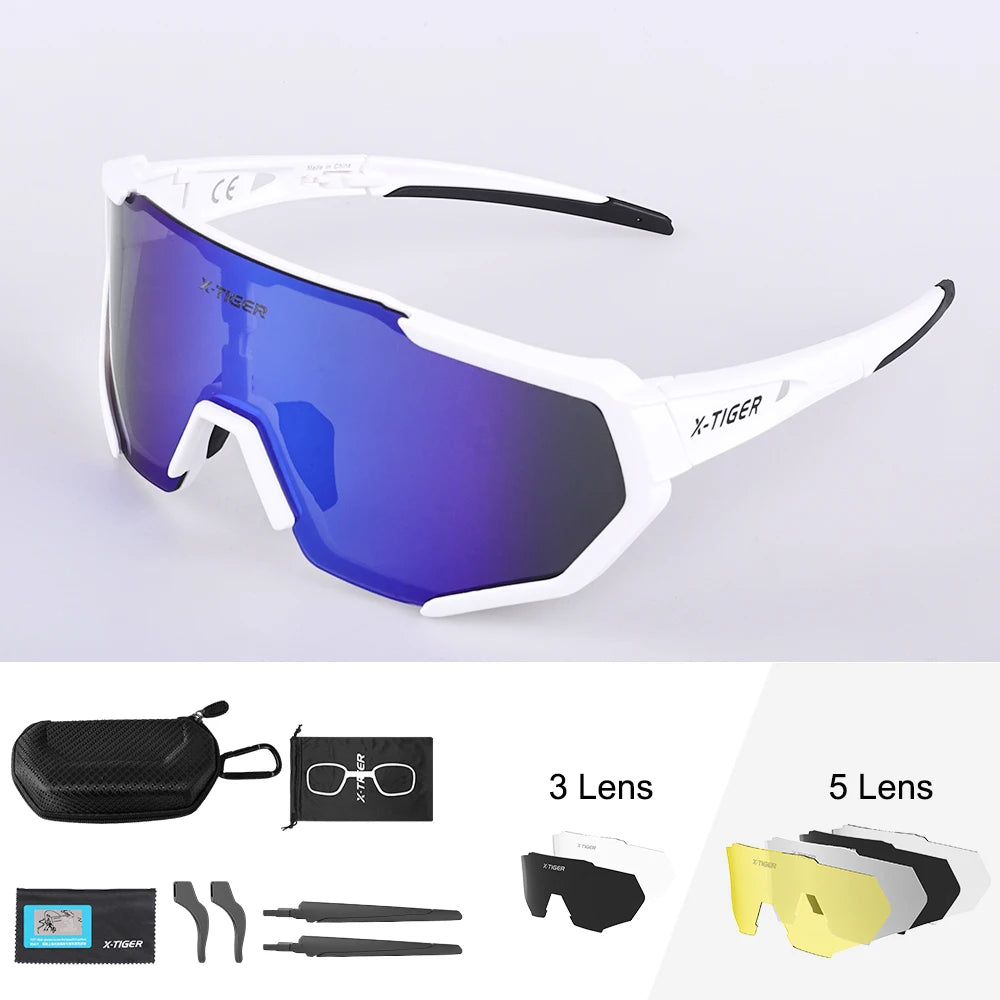 X-TIGER Radsportbrille Polarisierte Brille Fahrradbrille Sport Herren Photochrome Sonnenbrille MTB Rennrad Brille 3/5 Gläser