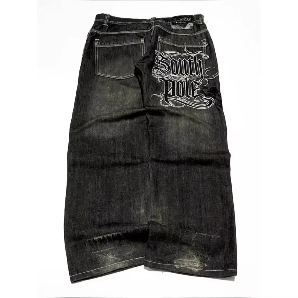 Amerikanische Y2K Street Trend Buchstaben Bestickte Loose Jeans Herren Harajuku Neue Hip Hop Oversized Weite Hose Unisex Mopping Jeans