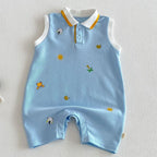 2026 Neue Sommer-Babykleidung 0-2 Jahre Cartoon-Print Ärmelloser Polo-Strampler Atmungsaktives Mesh-Gewebe mit Knopfleiste und Druckknopfverschluss