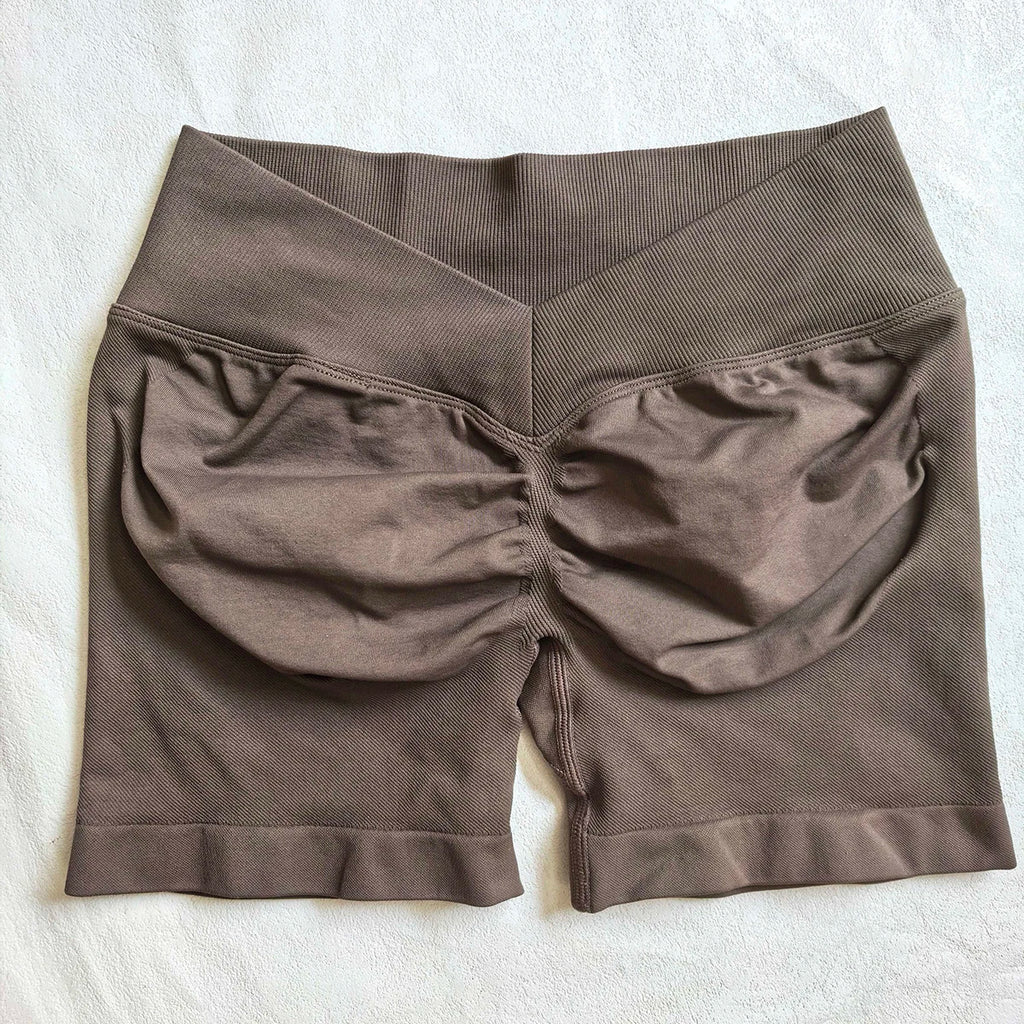 Damen Scrunch Shorts nahtlos V-Rücken Scrunch Booty Shorts Fitness Workout Laufen Yoga Gym Shorts