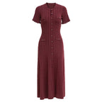 Sommer einfarbig Rundhals Kurzarm Business-Kleid Damen Koreanisch Einreiher Ausgeschnittenes langes Kleid Modetrend
