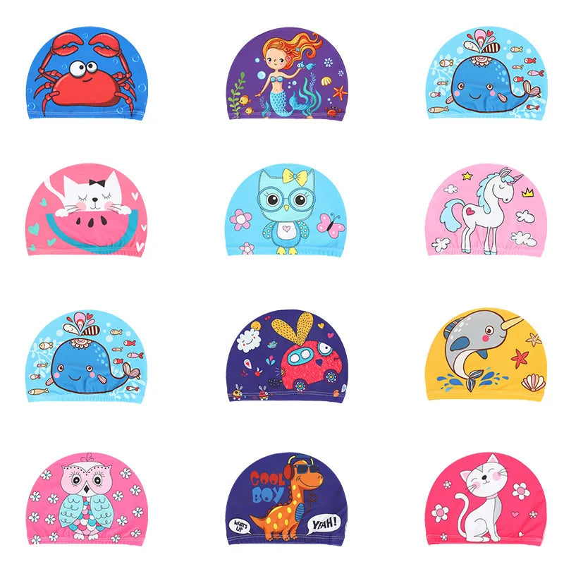 Kids Swim Cap Cartoon Pattern High Elastic Ear Protection Breathable for Pool Swimming Boys Girls Comfort Fit