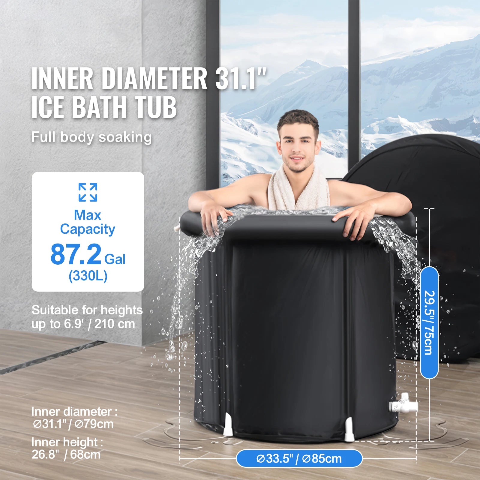 SucceBuy Eisbadewanne Kaltwassertherapie Tauchbecken für Sportler Outdoor Eiswanne Tauchbecken Aufblasbare Faltenbadewanne