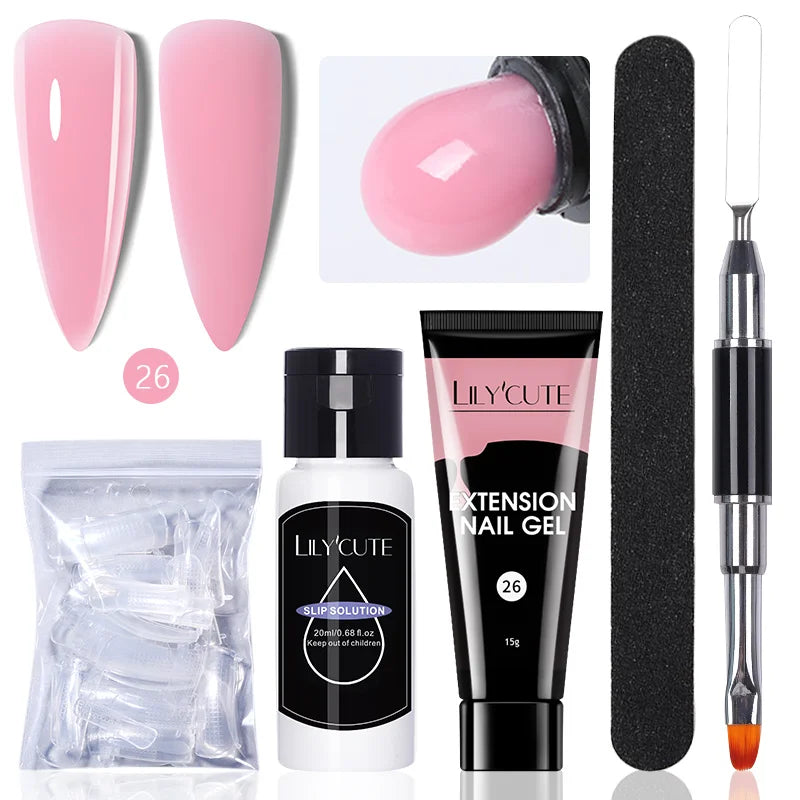 LILYCUTE 15ml Verlängerungsgel-Nagellack-Set Quick Nail Prolong mit Verlängerungsform-Nagelspitzen Acryl-Lösung Maniküre-Werkzeug-Kit