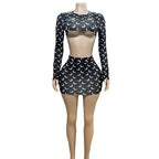 Zweiteiliges Mode-Set für Damen, Frühling/Herbst-Outfit, Langarm, kurzes Dekotop und Hüft-Kurzrock, Freizeit-Set