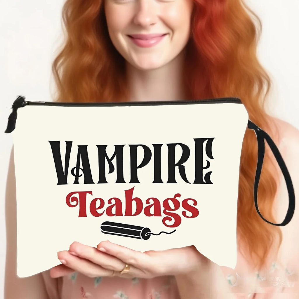 VAMPIRE Teabags Themed Kulturtasche Menstruationstasse Beutel Modische Tragbare Reise-Organizer Kreative Handgelenktasche Make-up-Taschen