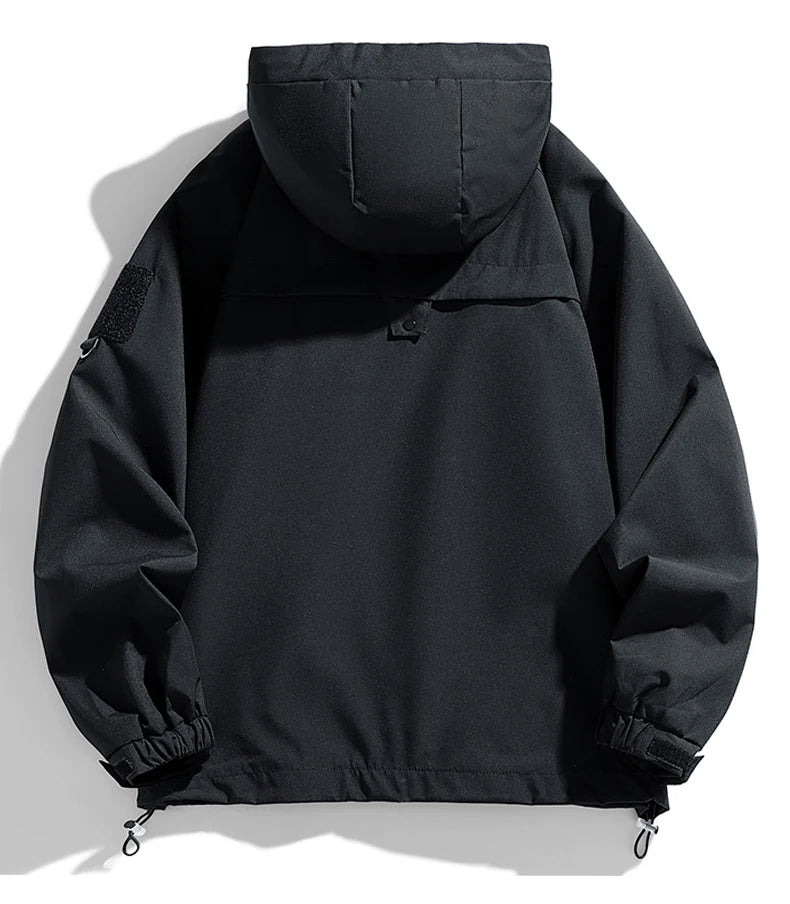 Windbreaker Herren Kapuzenjacke Reißverschluss Mantel Cargo Wasserdicht Schwarz Bomber Camping Loose Dünn Softshell Kapuzen-Wanderjacke