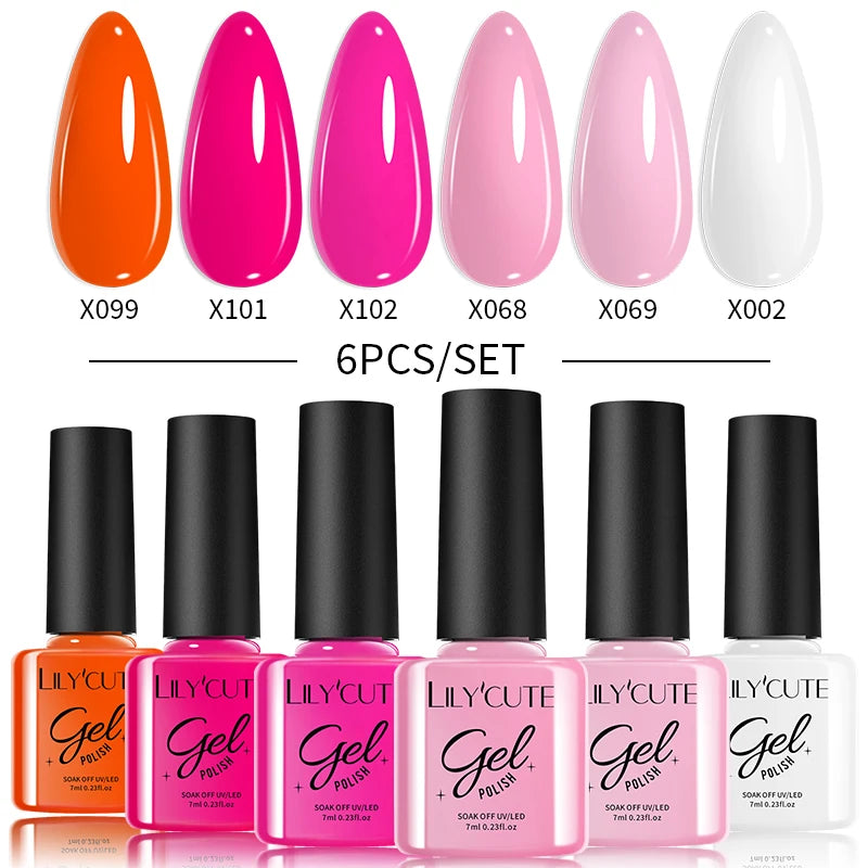 LILYCUTE 6PCS Gel-Nagellack-Set Sommer Neon Nagellack-Gel-Kits für DIY Nagel Semi-Permanenter UV-Lampe Gellack Nagellack-Set
