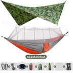 260x140cm Camping Hängematte Doppelgröße Fallschirm mit Moskitonetz Regenschutz Tarp Leicht für Wandern Reisen