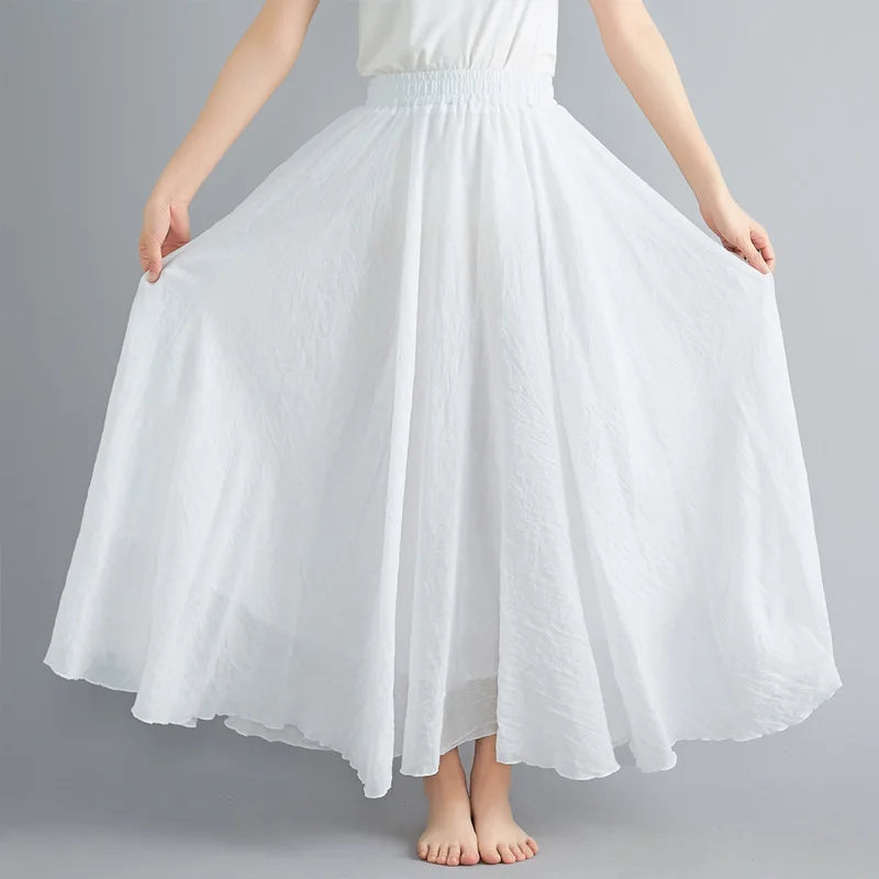 Neue 2020 Damen Leinen Baumwolle Lange Röcke Elastische Taille Plissierte Maxi Röcke Strand Boho Vintage Sommer Röcke Faldas Saia Zweitbild