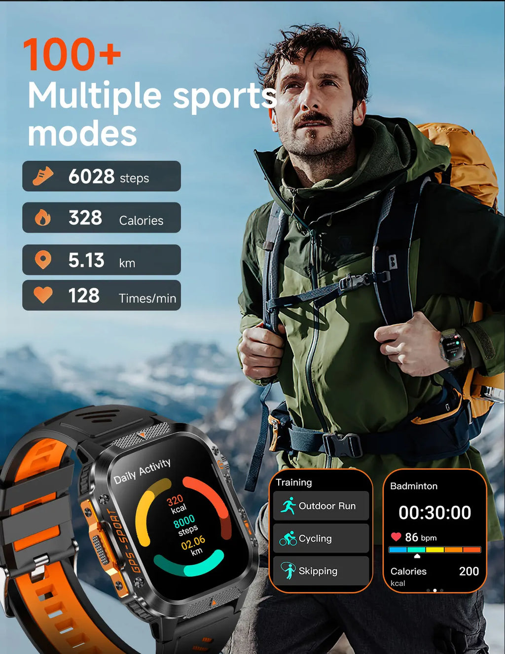 2025Neue GPS Smartwatch für Xiaomi IOS Militärkompass Taschenlampe Smartwatch Herren 10ATM Wasserdicht 100+Sportmodi BT Anruf Uhr