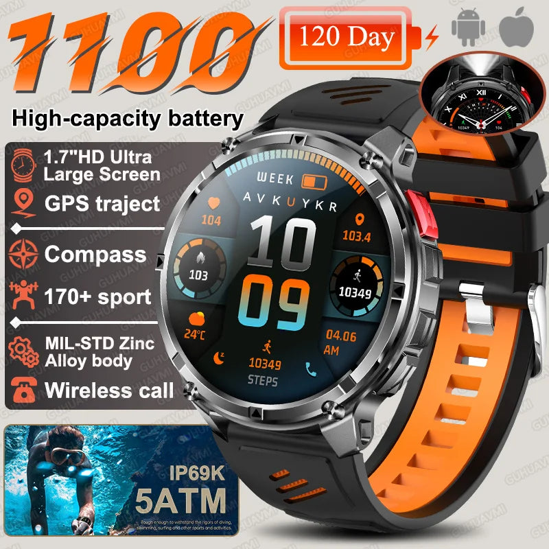 2026 Neue T-Rex3 Pro 1100mAh Akku Smartwatch GPS-Route 5ATM Wasserdicht Sport Lauf-Tracker Outdoor Kompass Militär-Smartwatch