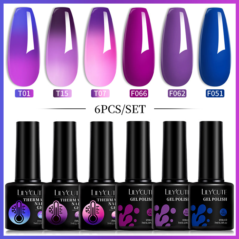 LILYCUTE 7ML 6PCS Neon Gel Nagellack Set fluoreszierend Farbwechsel Semi Permanent Soak Off Maniküre-Kit Nail Art Gel