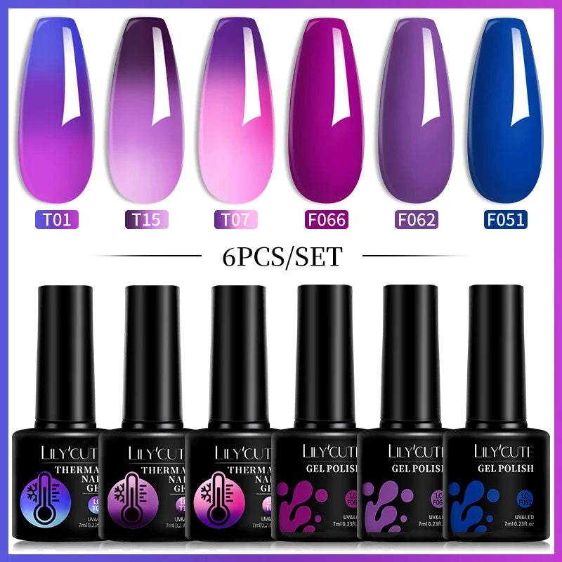 LILYCUTE 7ML 6PCS Neon Gel Nagellack Set fluoreszierend Farbwechsel Semi Permanent Soak Off Maniküre-Kit Nail Art Gel