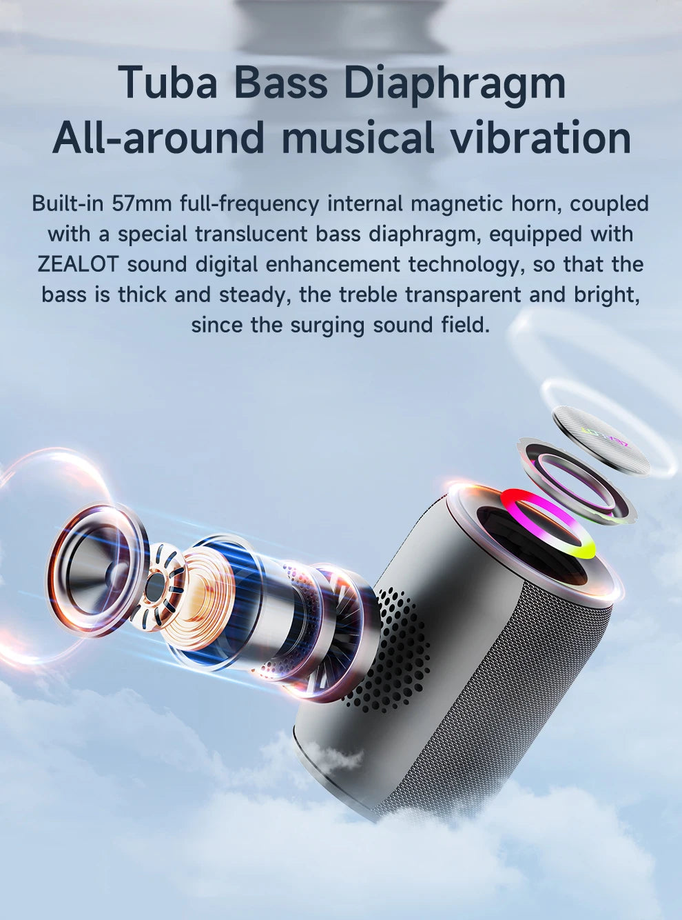 ZEALOT-S32PRO Tragbarer Bluetooth 5.2 Lautsprecher Outdoor Wasserdichter Kabelloser TWS Mini-Säulenlautsprecher Outdoor TF-Karten Boombox