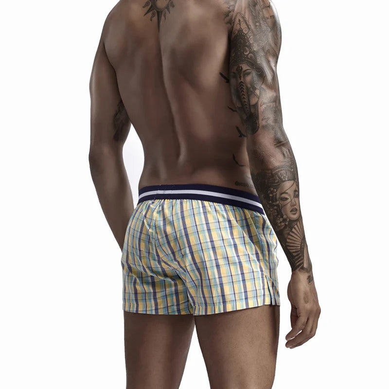 SEOBEAN Klassische Herren Boxershorts kariert 100% Baumwolle Unterwäsche Boxershorts U-konvexer Beutel Pfeil Panties Shorts Herren Schlafunterteile