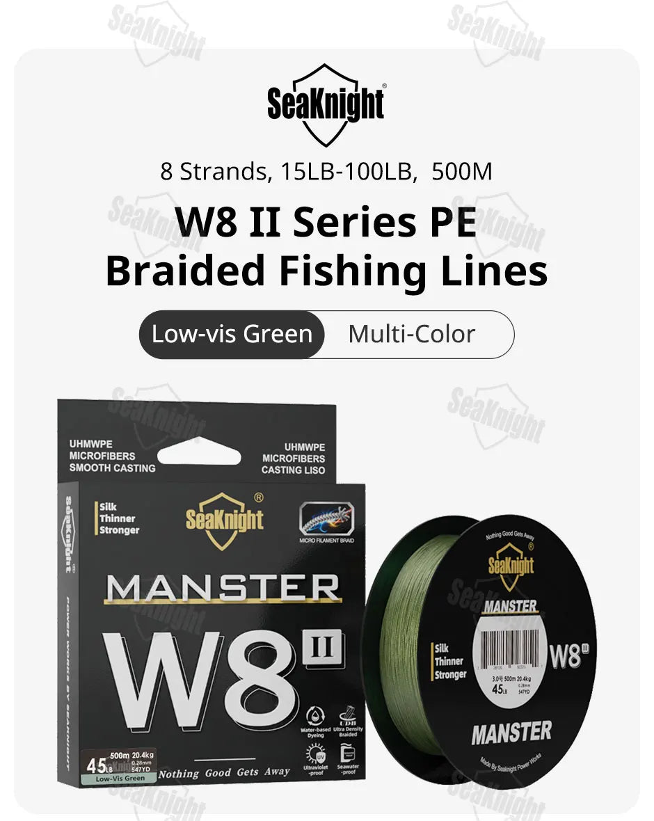 SeaKnight Brand W8 II Serie 500M 8-fach geflochtene Angelschnur aus PE, fortschrittliche geflochtene PE-Schnur, UV-beständige Salzwasser-Schutzbeschichtung