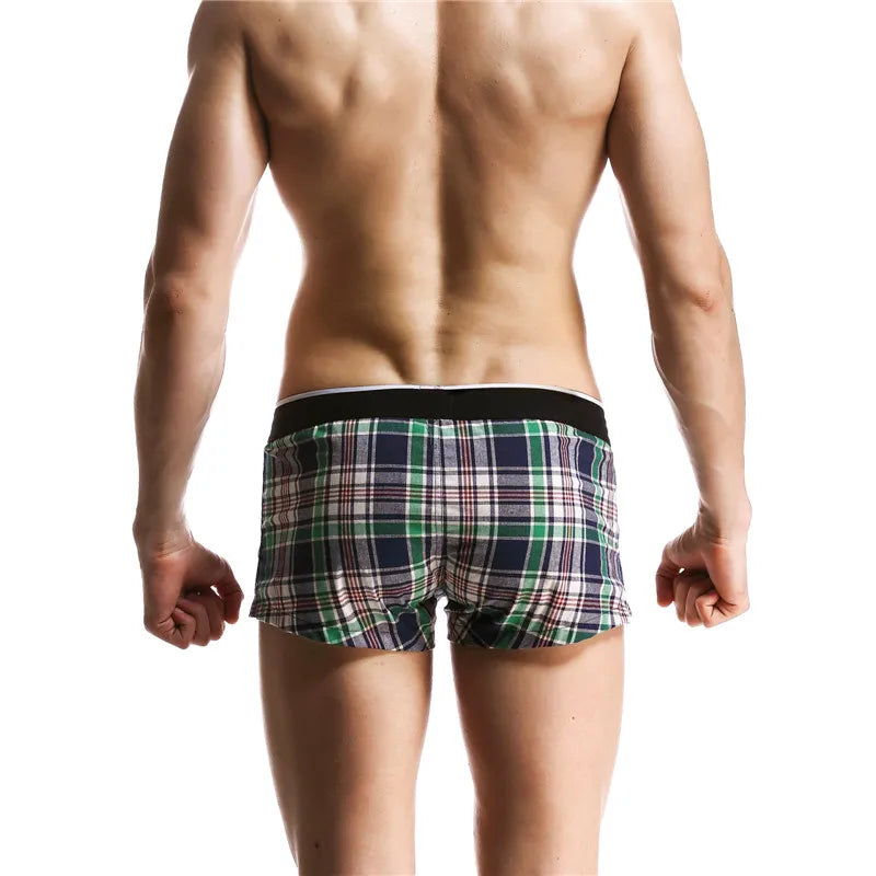 SEOBEAN Klassische Herren Boxershorts kariert 100% Baumwolle Unterwäsche Boxershorts U-konvexer Beutel Pfeil Panties Shorts Herren Schlafunterteile