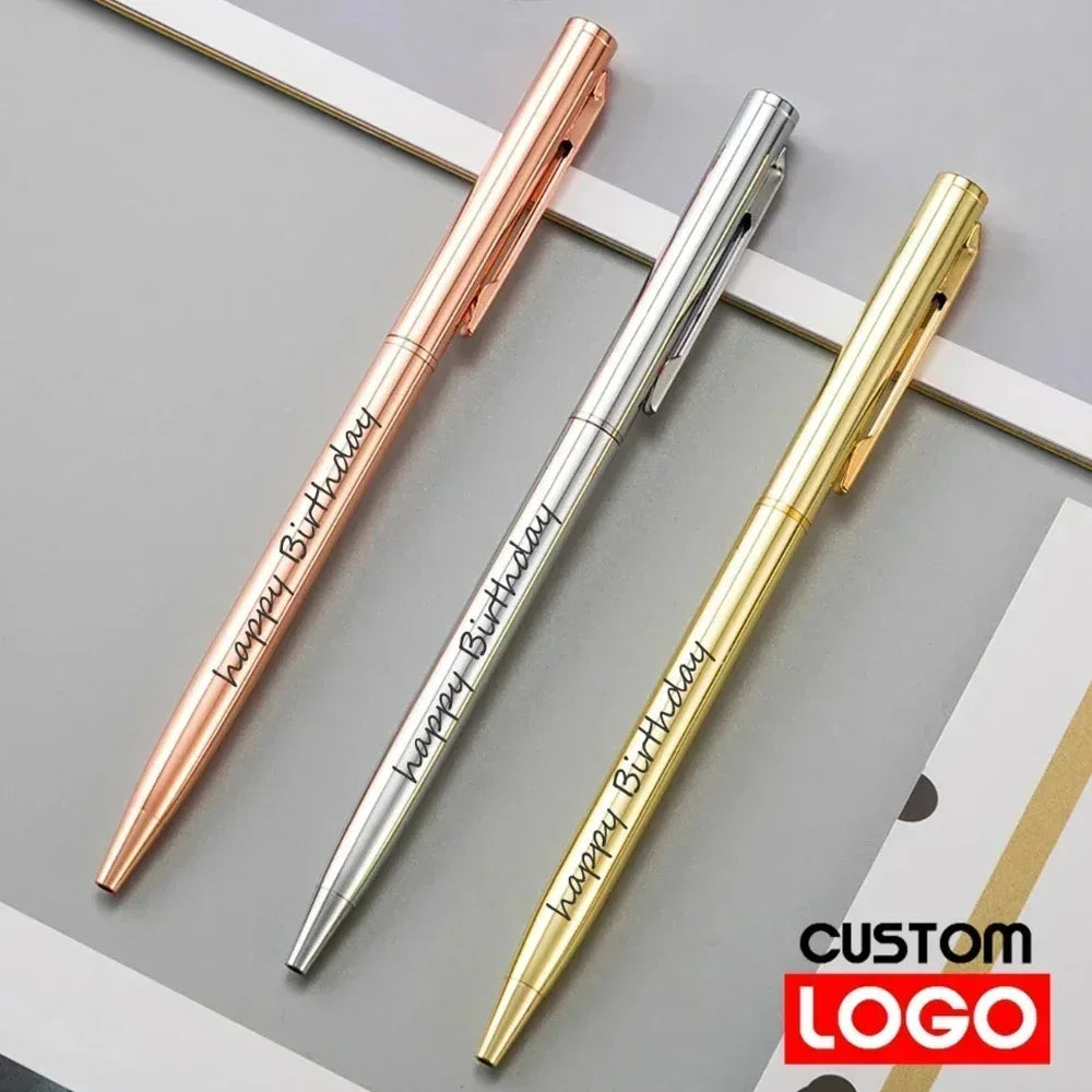 20-200 Stifte Neu Schlanke Metall-Kugelschreiber Roségold Benutzerdefiniertes Logo Werbung Schriftzug Gravierter Name Schul-Bürobedarf Geschenke Hauptbild
