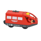 Magnetischer elektrischer Zug Lokomotive Holzeisenbahn Schlitz Diecast Eisenbahn mit zwei Waggons Zug Holz Kinderspielzeug Biro Leduo Strecke