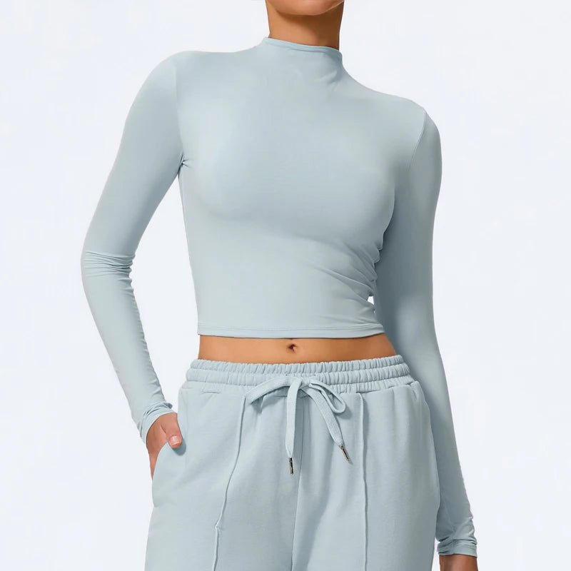Hearuisavy Sommer Damen Fitness Langarmshirt Leichtes Gym Workout Top Atmungsaktive Schnelltrocknende Yoga Kleidung Sportbekleidung
