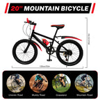 20 Zoll Mountainbike 7 Gänge, Verstellbarer Sattel Kinderfahrrad mit Schutzblechen und Flaschenhalter für Jungen und Mädchen 8-13 Jahre