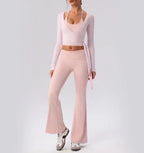 Yoga Sportshirt Blusen Pilates Crop Top Fitness Damen Langarm T-Shirt Oberteile Sweatshirt Sportbekleidung Damen Gym Yoga Kleidung