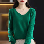 Damen 100% Merinowolle Pullover V-Ausschnitt Basic Pulli Herbst Winter Kaschmir Kleidung Langarm Weiche Strickware Oberteile Unifarben