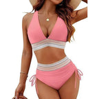 Sexy tiefer V-Ausschnitt Bikini Set Damen 2026 Sommer Strand mit Brustpolster Bademode High Waist Kordelzug Triangel Bikini