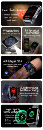 Neue Gesundheitsuhr Harnsäure Blutdruck Blutsauerstoff Körperanalyse Körperfett Smartwatch EKG+PPG Bluetooth Anruf Uhr Frauen Männer