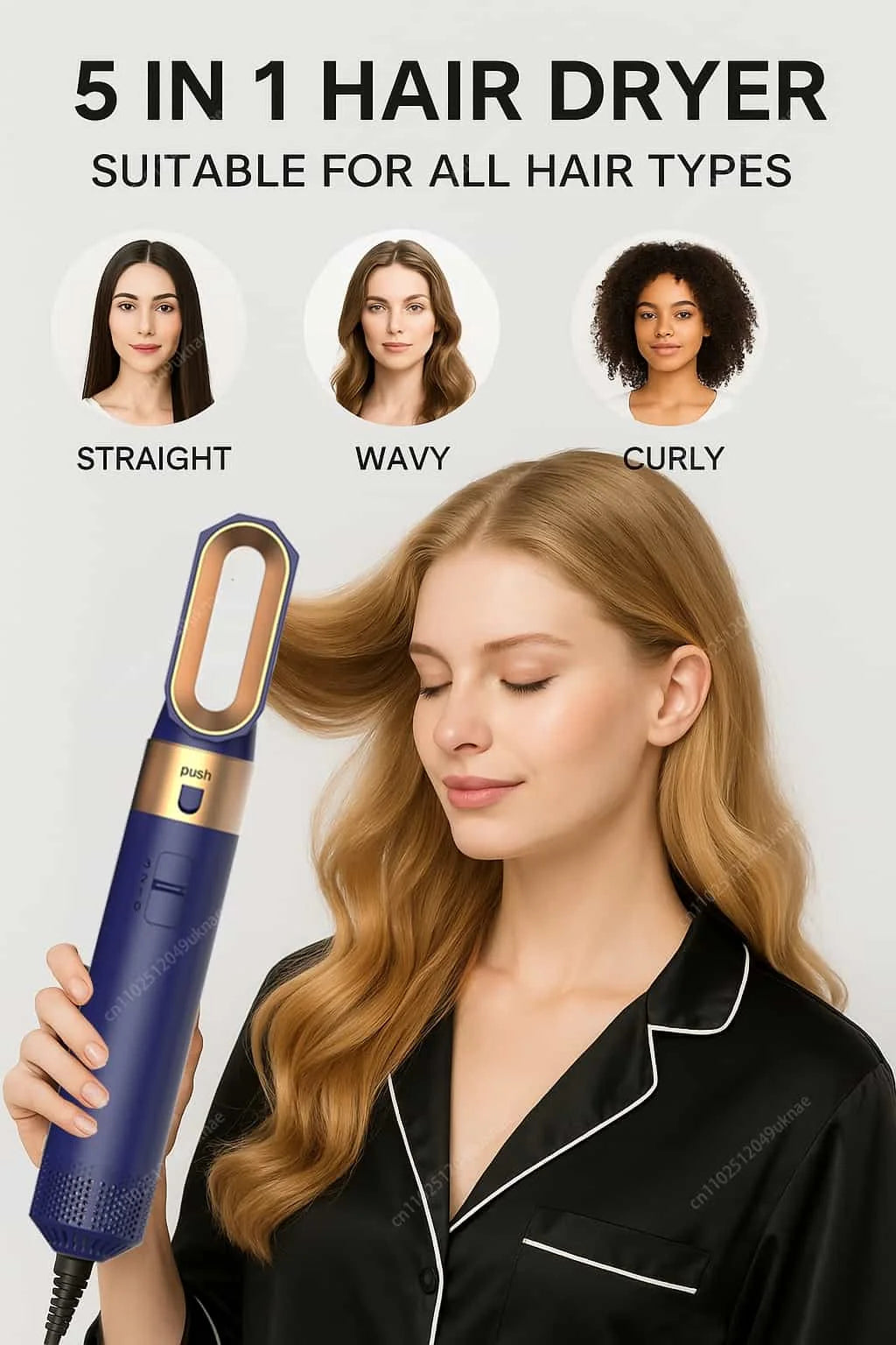5-in-1-Haartrockner- und Heißluftkammbürste mit Lockenstab und Haarglätter zum schnellen Trocknen, Locken, Glätten und Stylen
