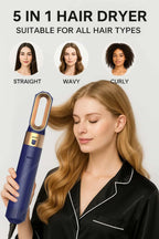 5-in-1-Haartrockner- und Heißluftkammbürste mit Lockenstab und Haarglätter zum schnellen Trocknen, Locken, Glätten und Stylen