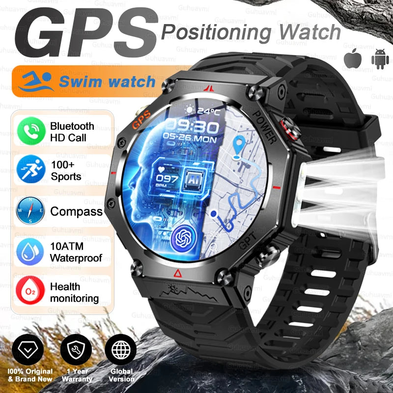 T-Rex 3 Ultra Militärische GPS-Smartwatch 10ATM Wasserdicht Kompass Höhenmesser Barometer AMOLED Herren HD Anruf Sport-Smartwatch