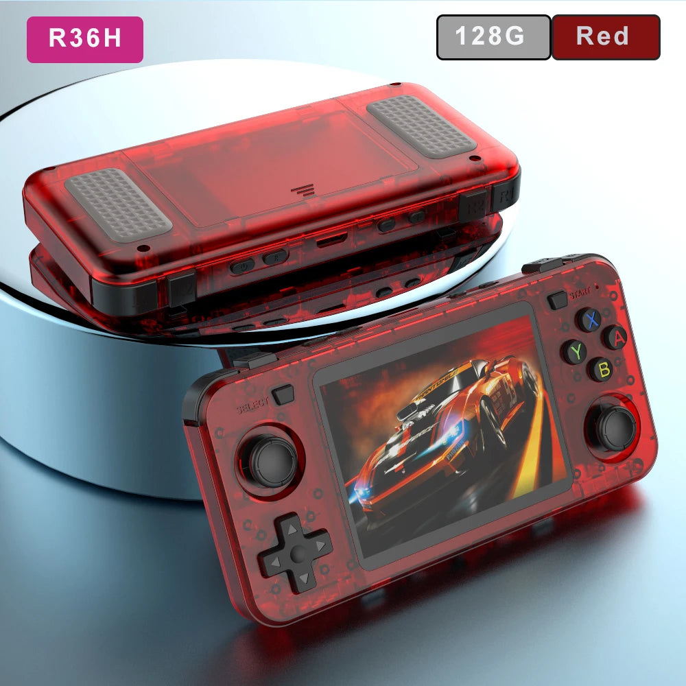 BOYHOM Grünes R36H Retro-Videospielkonsole 3,5 Zoll IPS-Bildschirm RK3326 3000 mAh Offenes Linux-System Tragbarer Player 64GB 128GB