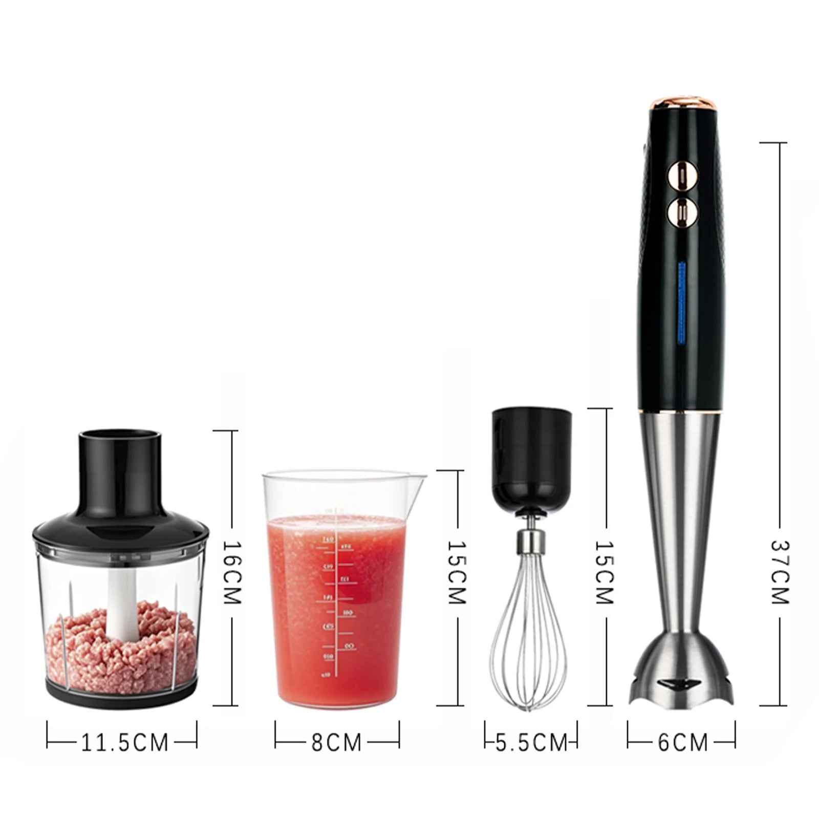 5-in-1 16500 U/min Stabmixer Pürierstab Fleischwolf Gemüsehacker 600 ml Zerkleinerer Schneebesen 600 ml Smoothie-Becher