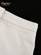 Clacive Fashion Locker Zweiteiler für Damen, Beige, 2025, sexy Langarmshirt mit High-Waist-Shorts, Set, weibliche Streetwear